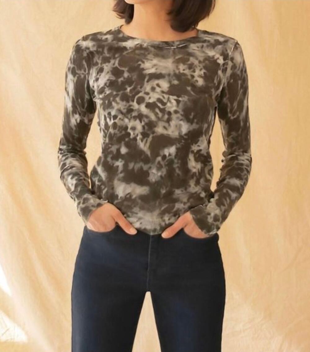 ECRU Womens M Green Reverse Print Tie Dye Crew Neck Lightweight Sweater Top